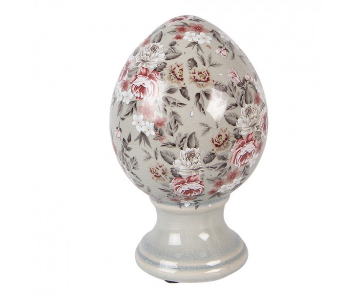 Zelené keramické vajíčko s květy Floria M - Ø 12*19 cm Clayre & Eef