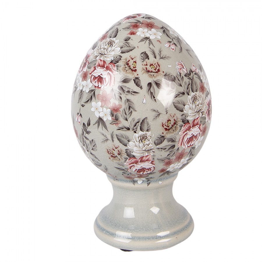 Zelené keramické vajíčko s květy Floria M - Ø 12*19 cm