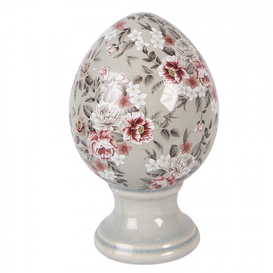 Zelené keramické vajíčko s květy Floria M - Ø 12*19 cm