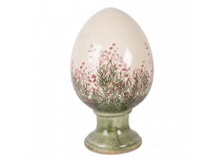 Béžové antik keramické vajíčko s květy Rustic Flower XL - Ø 17*28 cm