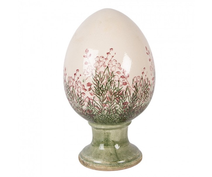 Béžové antik keramické vajíčko s květy Rustic Flower XL - Ø 17*28 cm Clayre & Eef