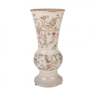 Béžová antik keramická váza s květy - Ø 15*32 cm