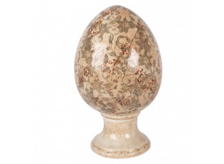 Béžové keramické vajíčko s květy Margaus XL - Ø 17*28 cm