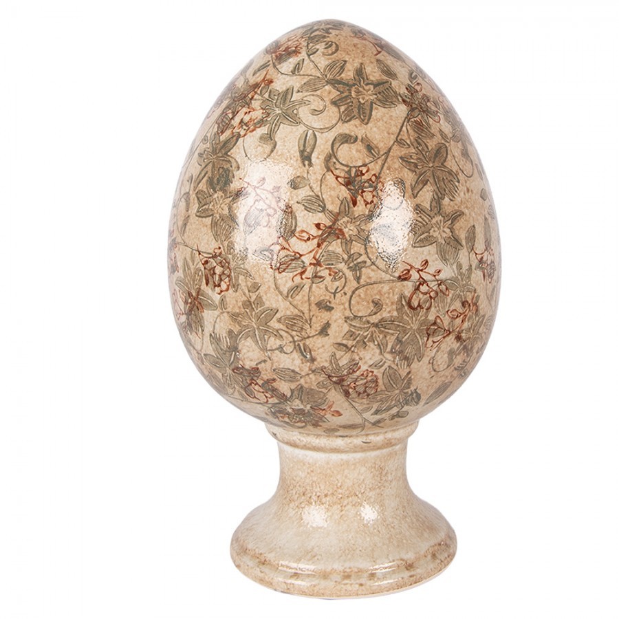 Béžové keramické vajíčko s květy Margaus XL - Ø 17*28 cm