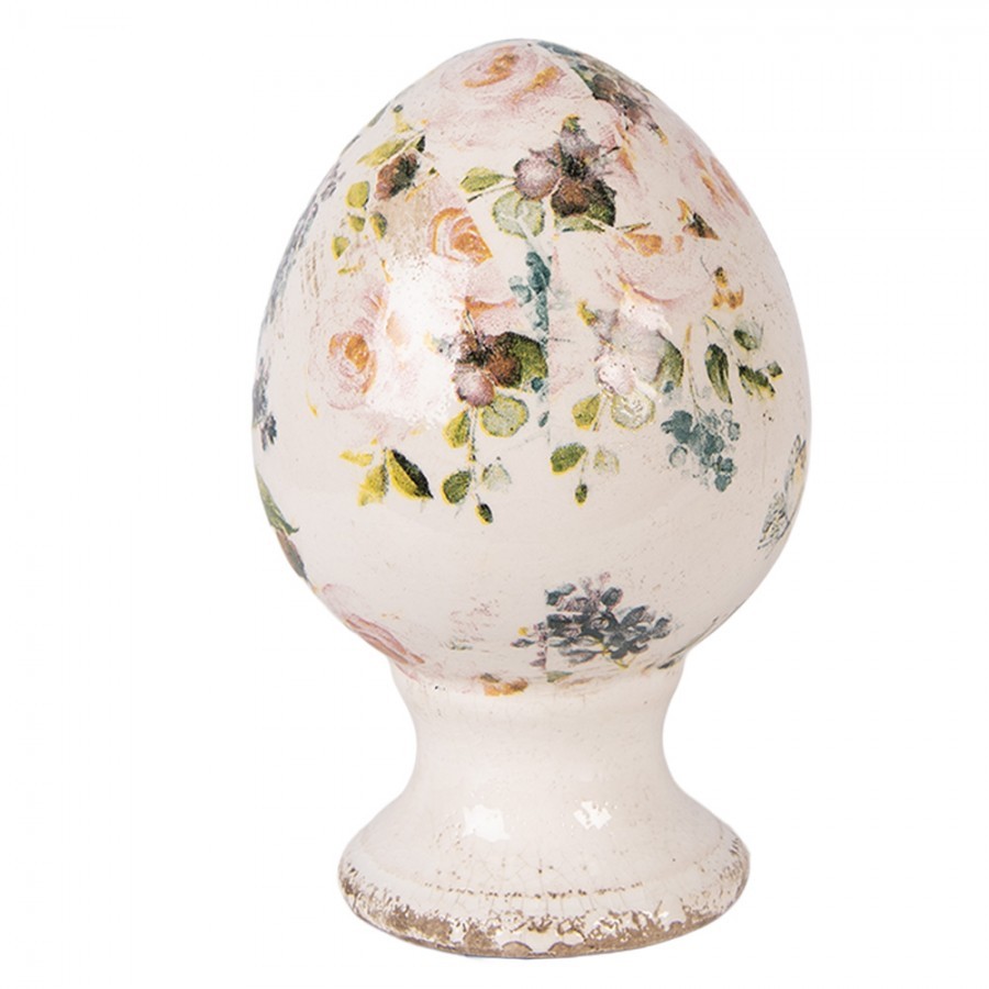 Béžové keramické vajíčko na podstavci s růžemi Rosina S - Ø 9*14 cm