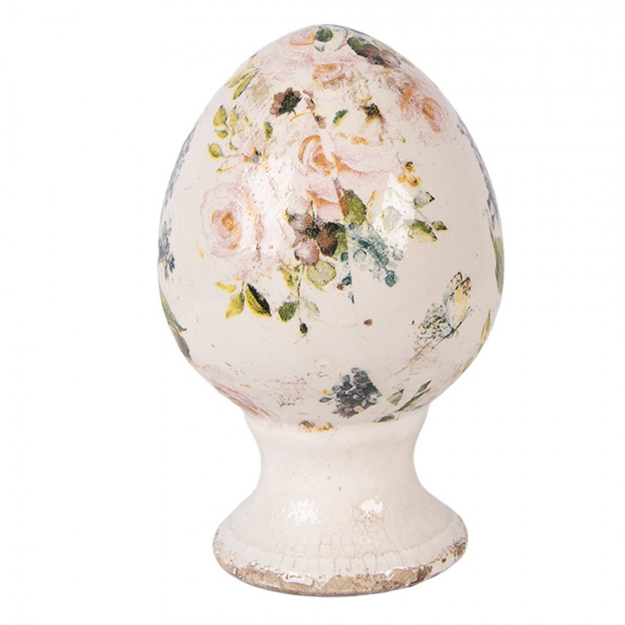 Béžové keramické vajíčko na podstavci s růžemi Rosina S - Ø 9*14 cm