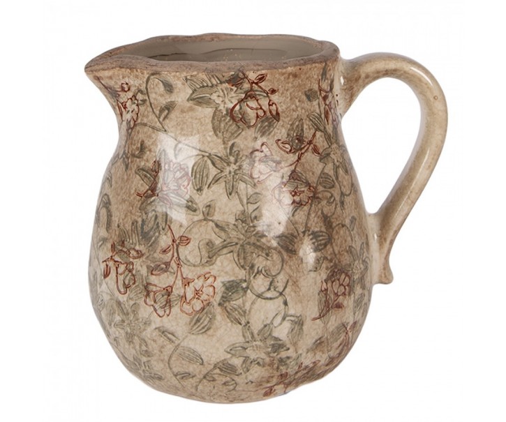 Béžový antik keramický džbán s květy Margaus M - 16*13*16 cm Clayre & Eef
