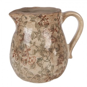 Béžový antik keramický džbán s květy Margaus M - 16*13*16 cm