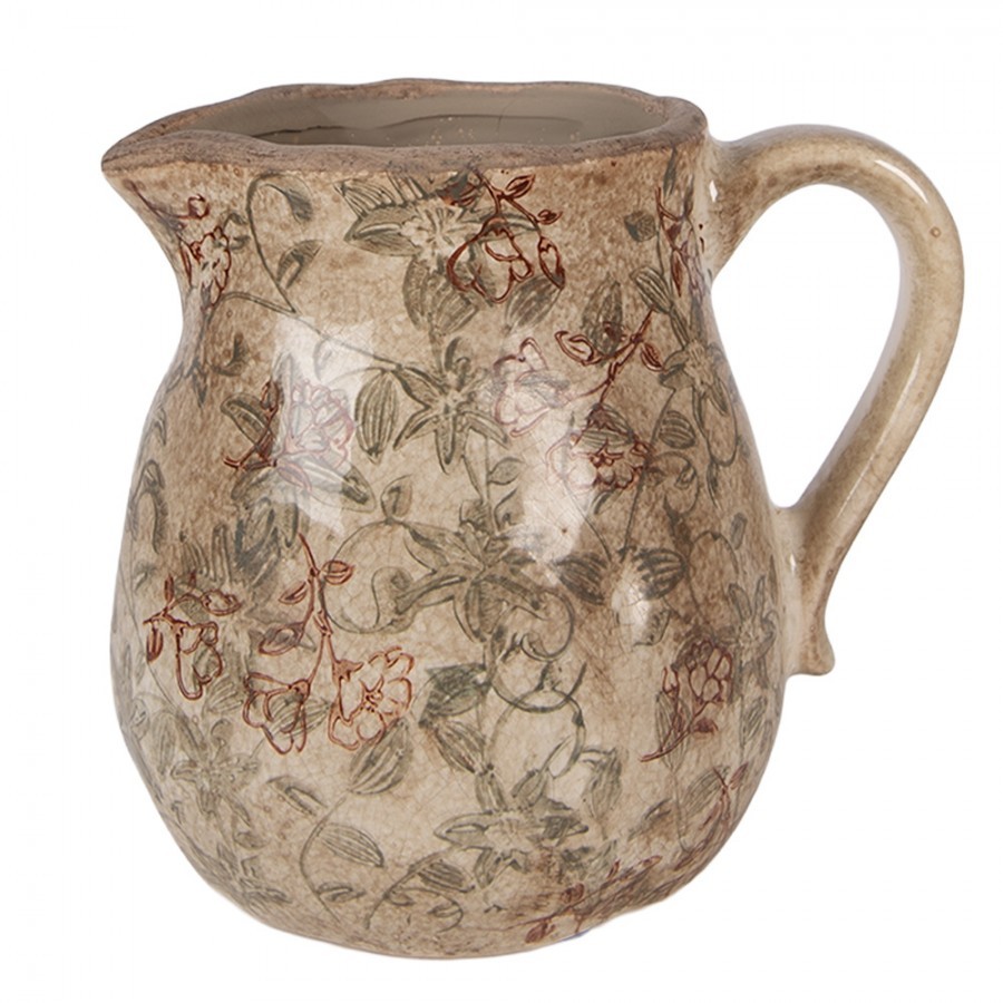 Béžový antik keramický džbán s květy Margaus M - 16*13*16 cm
