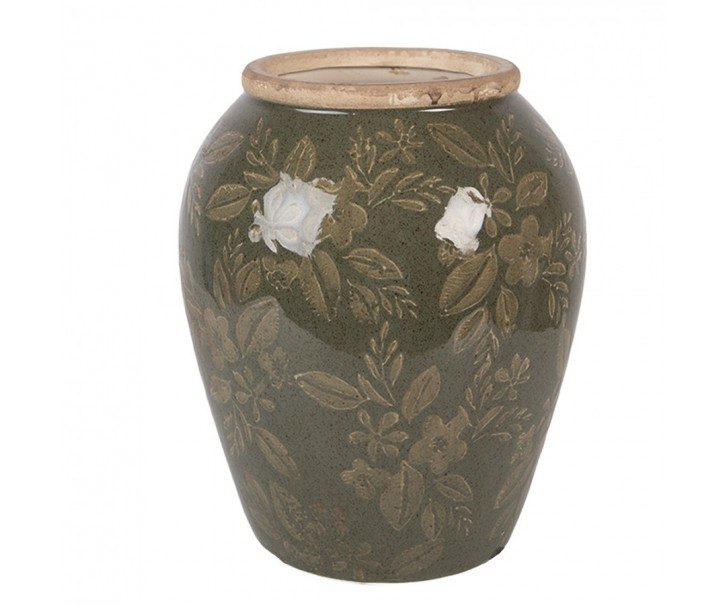 Zelená keramická váza s květy Timothée L - Ø 16*20 cm Clayre & Eef