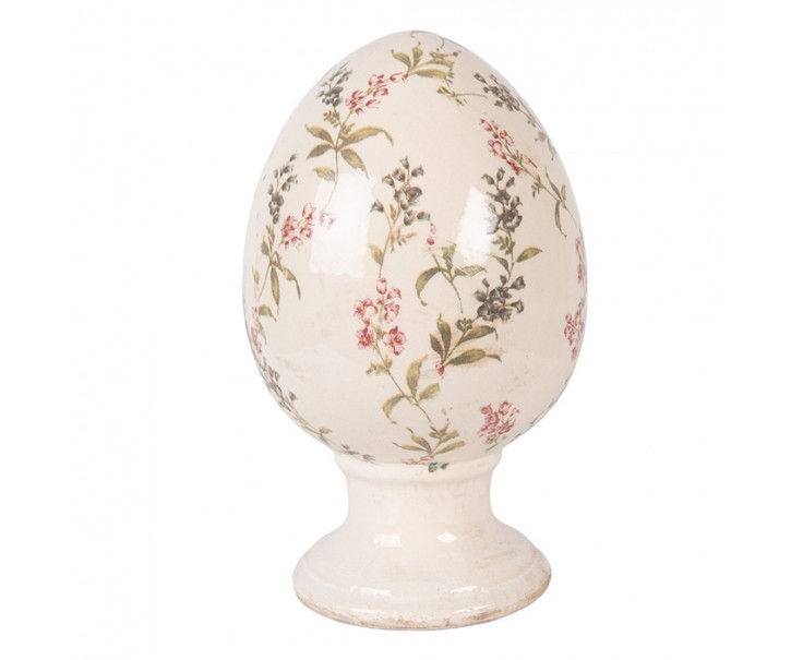 Keramické vajíčko na podstavci s lučními květy Monnia L - Ø 15*24 cm Clayre & Eef
