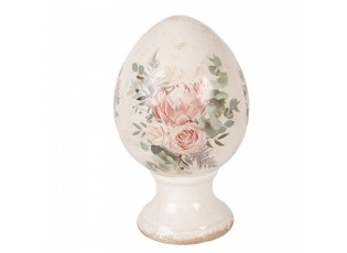 Béžové antik keramické vajíčko s květy Protea Eucalypt M - Ø 12*19 cm