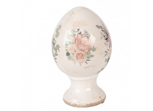 Béžové antik keramické vajíčko s květy Protea Eucalypt M - Ø 12*19 cm