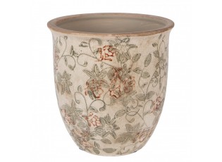 Béžový keramický obal na květináč s květy Margaus L - Ø 17*17 cm