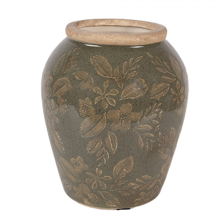 Levně Zelená keramická váza s květy Timothée S - Ø 13*15 cm 6CE2411S