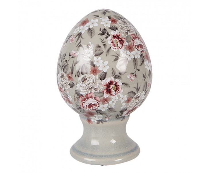 Zelené keramické vajíčko s květy Floria S - Ø 9*14 cm Clayre & Eef