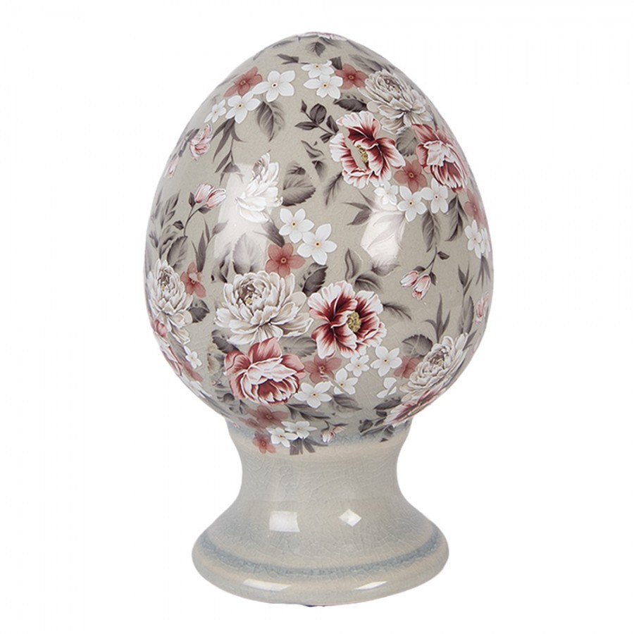 Zelené keramické vajíčko s květy Floria S - Ø 9*14 cm