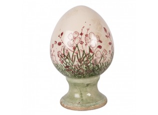 Béžové antik keramické vajíčko květy Rustic Flower S - Ø 9*14 cm