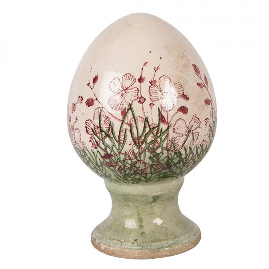 Béžové antik keramické vajíčko květy Rustic Flower S - Ø 9*14 cm