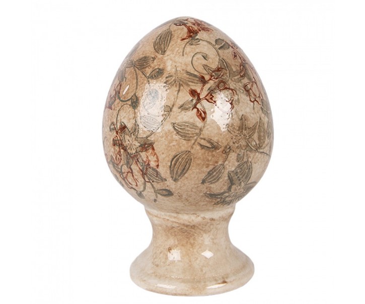 Béžové keramické vajíčkos květy Margaus S - Ø 9*14 cm Clayre & Eef