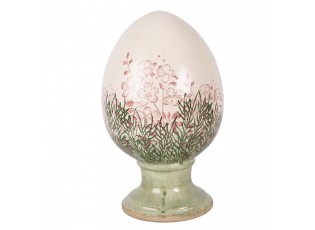 Béžové antik keramické vajíčko s květy Rustic Flower L - Ø 15*24 cm