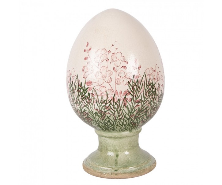 Béžové antik keramické vajíčko s květy Rustic Flower L - Ø 15*24 cm Clayre & Eef