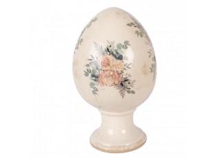 Béžové antik keramické vajíčko s květy Protea Eucalypt XL - Ø 17*28 cm