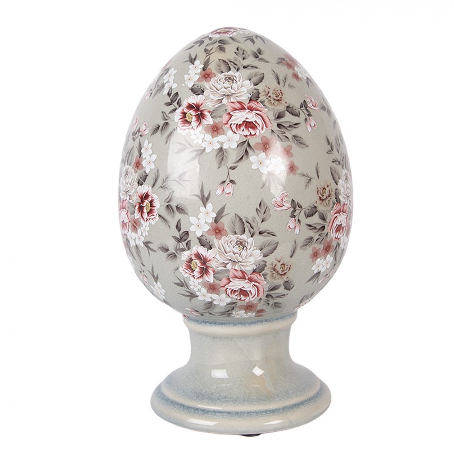 Zelené keramické vajíčko s květy Floria L - Ø 15*24 cm