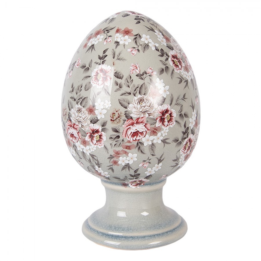 Zelené keramické vajíčko s květy Floria L - Ø 15*24 cm