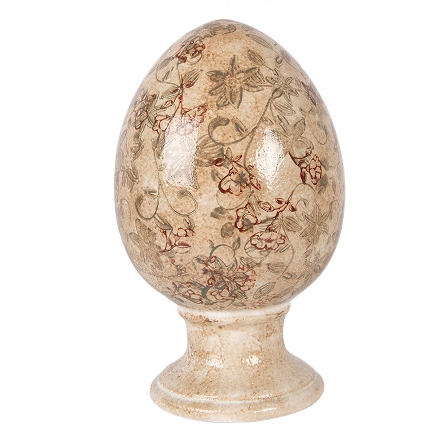 Béžové keramické vajíčko s květy Margaus L - Ø 15*24 cm