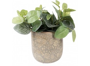 Šedý antik keramický obal na květináč s květy L - Ø 18*16 cm