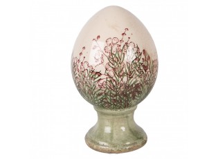 Béžové antik keramické vajíčko s květy Rustic Flower M - Ø 12*19 cm