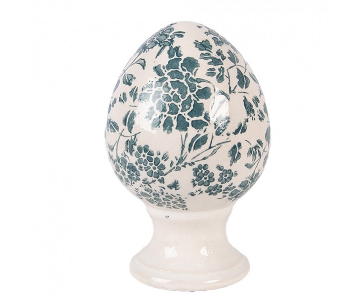 Keramické vajíčko na podstavci se zelenými květy Tien French S - Ø 9*14 cm Clayre & Eef