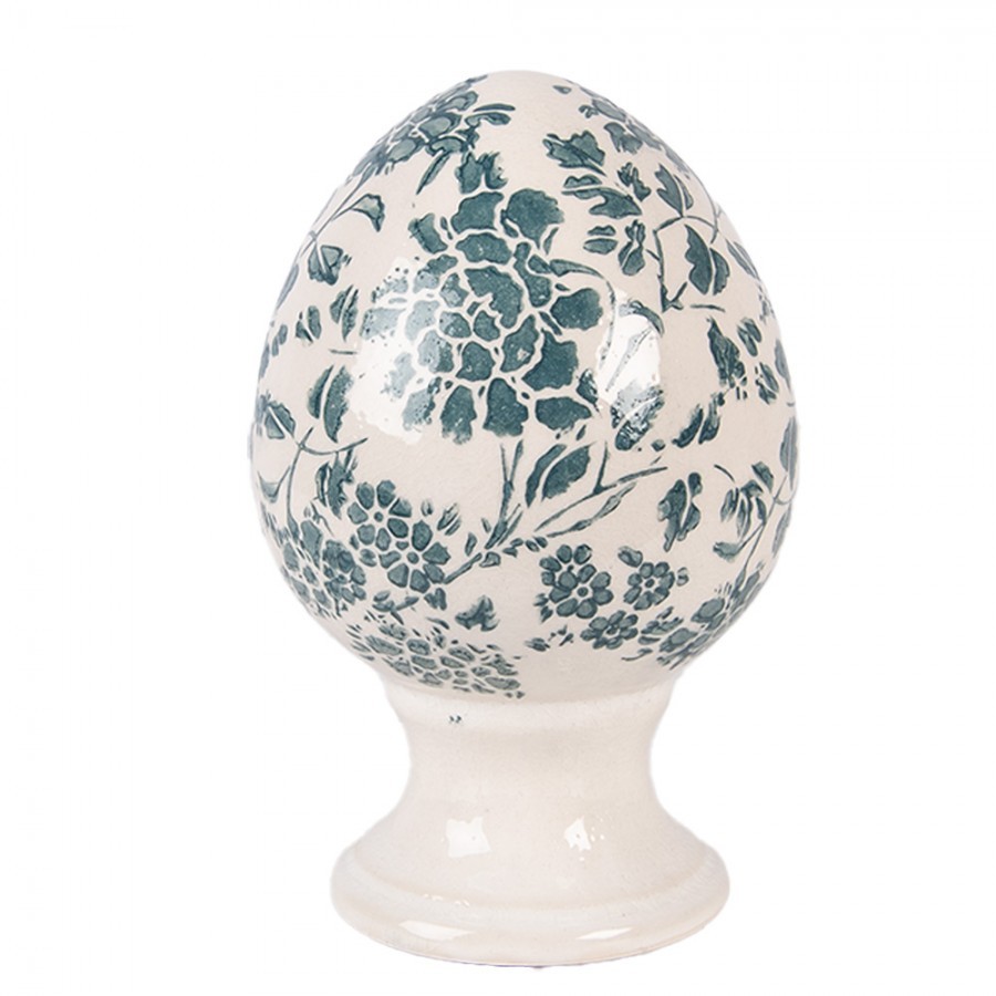 Keramické vajíčko na podstavci se zelenými květy Tien French S - Ø 9*14 cm