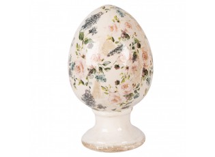 Béžové keramické vajíčko na podstavci s růžemi Rosina L - Ø 15*24 cm
