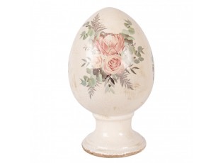 Béžové antik keramické vajíčko s květy Protea Eucalypt L - Ø 15*24 cm