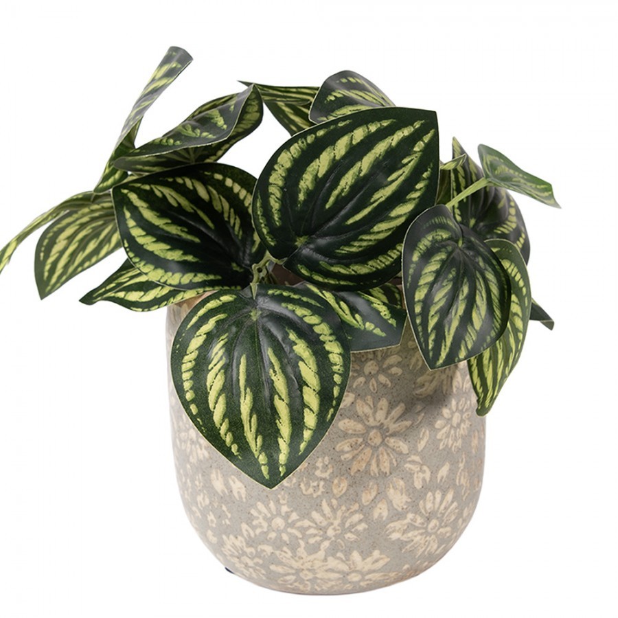 Šedý antik keramický obal na květináč s květy M - Ø 14*13 cm Clayre & Eef Šedý antik keramický obal na květináč s květy M - Ø 14*13 cm Clayre & Eef