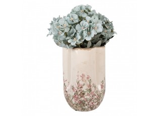 Béžová antik keramická váza s růžovo-zelenými květy S - Ø 16*24 cm