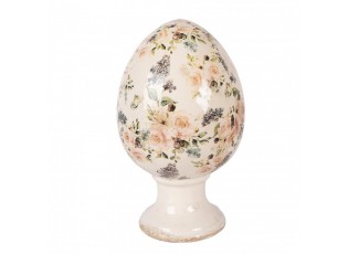 Béžové keramické vajíčko na podstavci s růžemi Rosina XL - Ø 17*28 cm