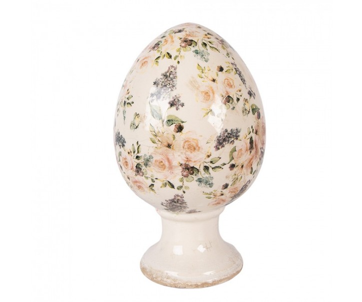 Béžové keramické vajíčko na podstavci s růžemi Rosina XL - Ø 17*28 cm Clayre & Eef
