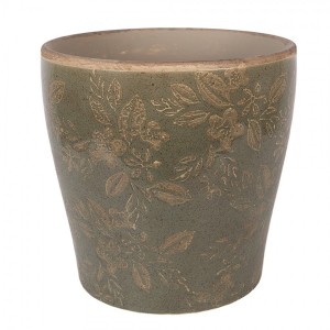 Zelený keramický obal na květináč s květy Timothée XL - Ø 18*17 cm