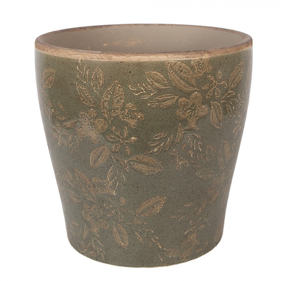 Levně Zelený keramický obal na květináč s květy Timothée XL - Ø 18*17 cm 6CE2410XL