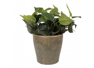 Zelený keramický obal na květináč s květy Timothée XL - Ø 18*17 cm