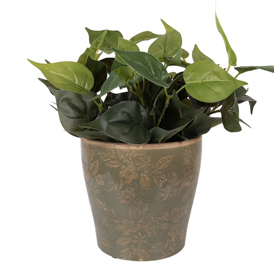 Zelený keramický obal na květináč s květy Timothée XL - Ø 18*17 cm
