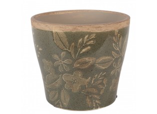 Zelený keramický obal na květináč s květy Timothée M - Ø 12*10 cm