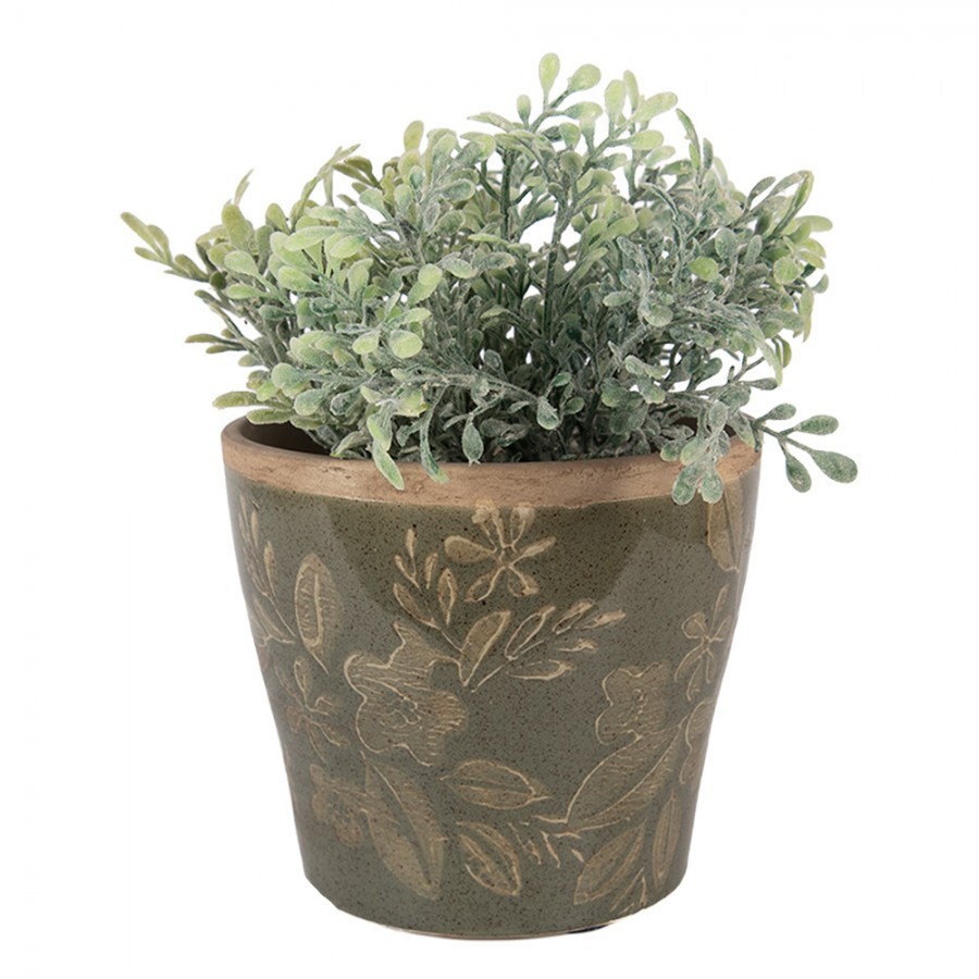 Zelený keramický obal na květináč s květy Timothée M - Ø 12*10 cm