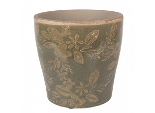 Zelený keramický obal na květináč s květy Timothée L - Ø 14*13 cm
