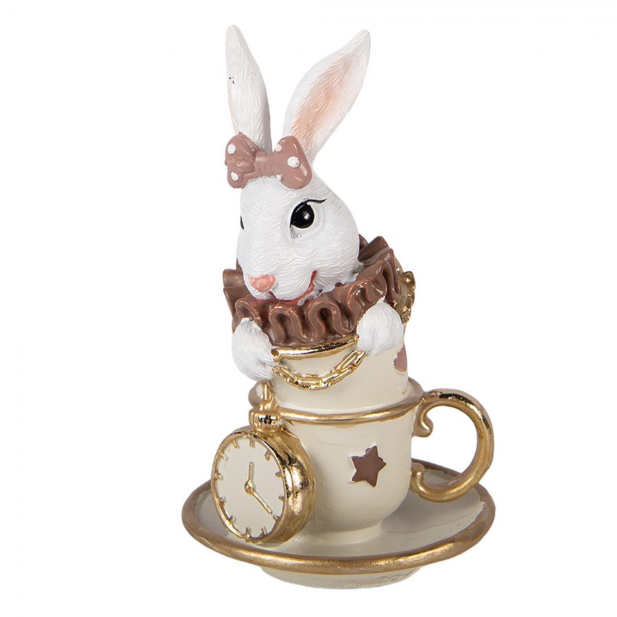 Dekorace bílý králík v šálku - 8*8*14 cm
