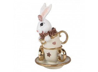 Dekorace bílý králík v šálku - 8*8*14 cm