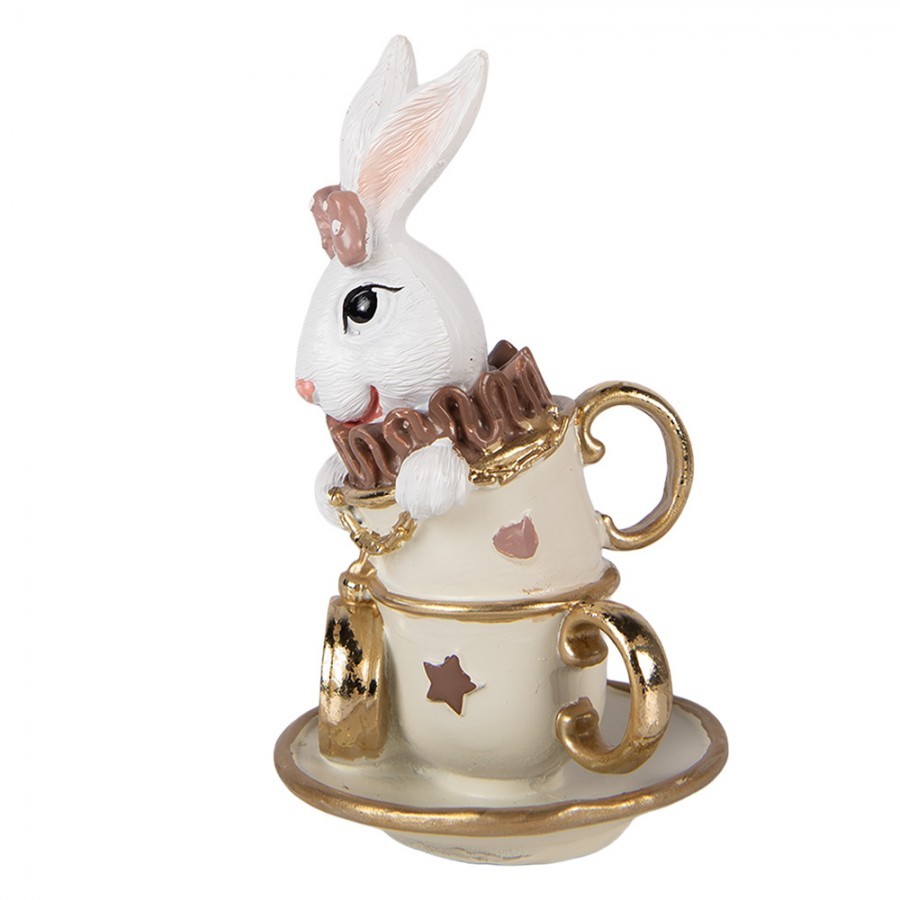Dekorace bílý králík v šálku - 8*8*14 cm
